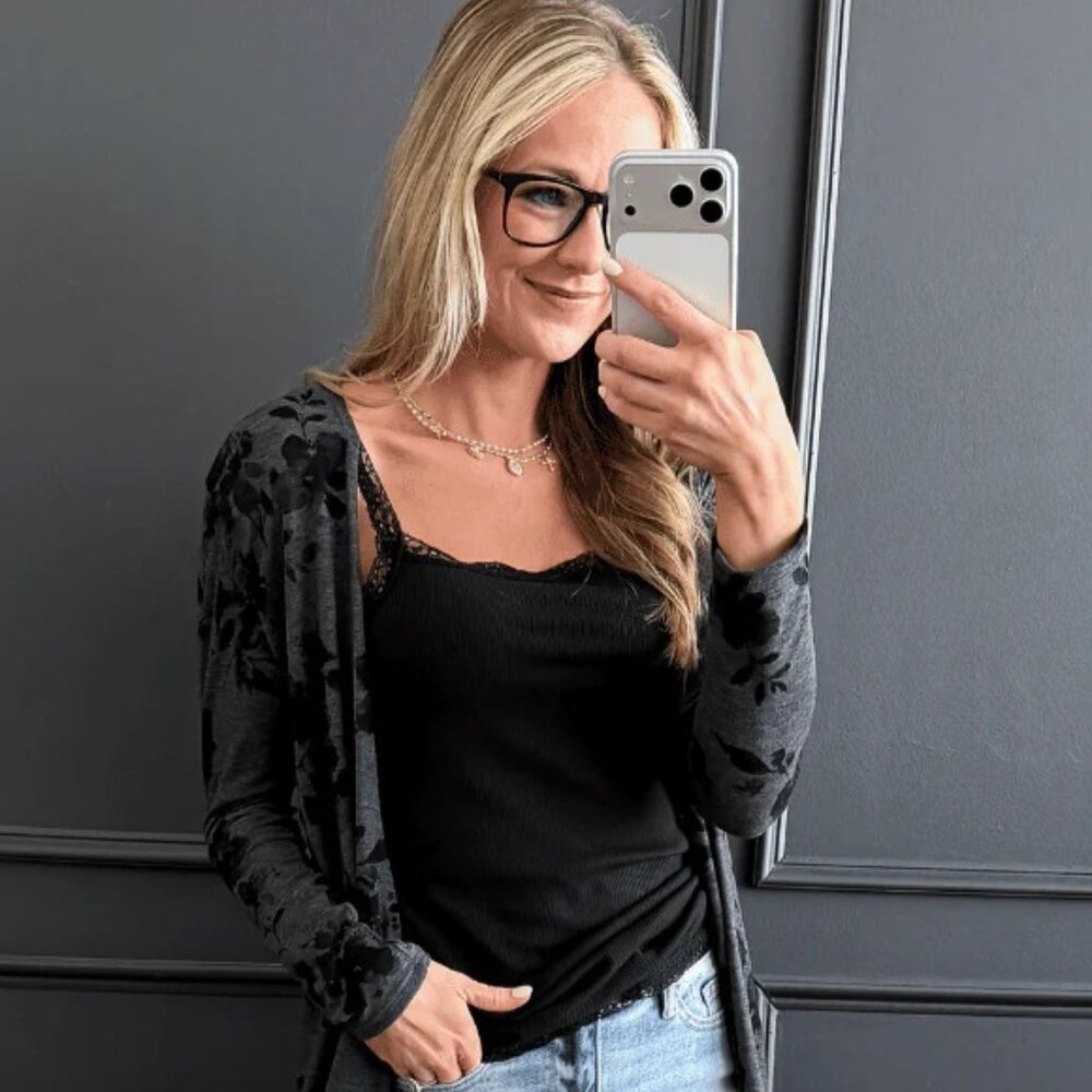 Pulse Boutique Ribbed Lace Trim Tank Top